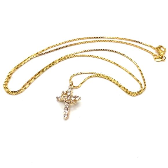 18k Gold Plated Necklace W/ Cross Crown CZ Diamonds Valentines Birthday Gift New